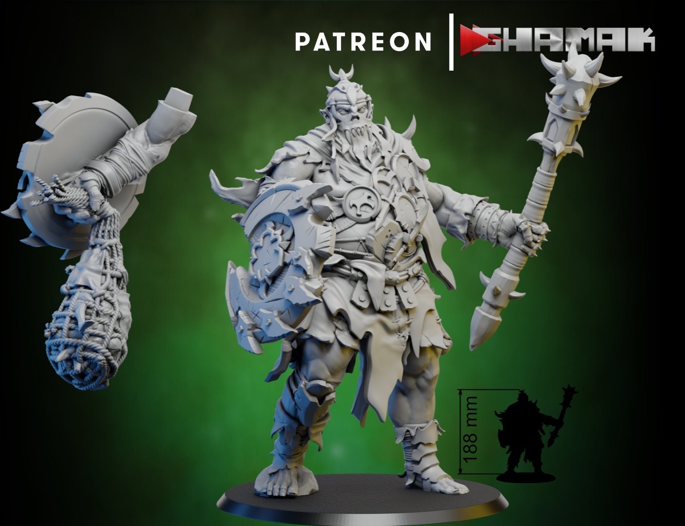 Persian Ogre Great Dragon Ogre - Ghamak - 3D Printed - 32 mm scale - 190 MM newest