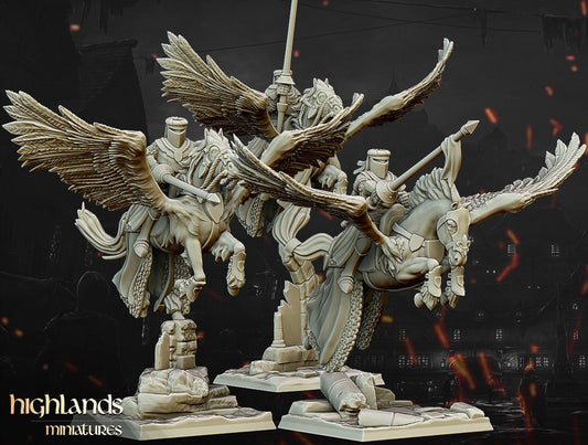 Knights of the Lady Mounted on Pegasus - Highlands Miniatures - 3D Printed Arthurian