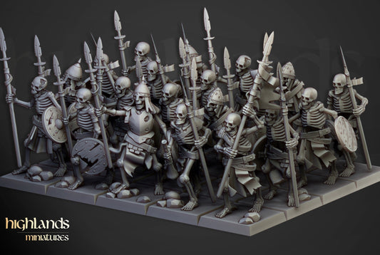 Undead Skeleton Spearmen Warriors (10+) - Spectres of Transilvanya - Highlands Miniatures - 3D Printed 32 mm scale