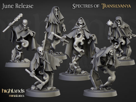 Crypt Ghosts Unit (6) - Spectres of Transilvanya - Highlands Miniatures - 3D Printed 32 mm scale