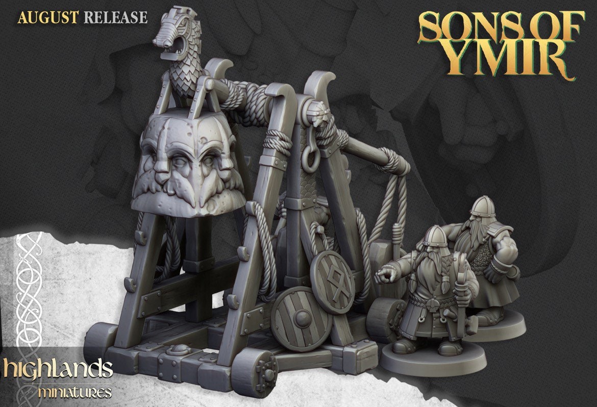 Dwarf Catapult Siege Engine - Sons of Ymir - Highlands Miniatures - 3D Printed 32 mm scale
