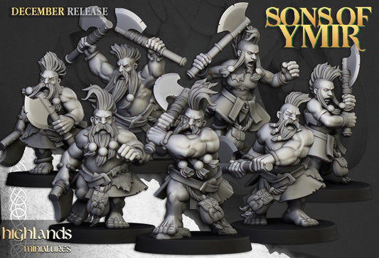 Dwarf Deathseekers Unit (10+)- Sons of Ymir - Highlands Miniatures - 3D Printed 32 mm scale