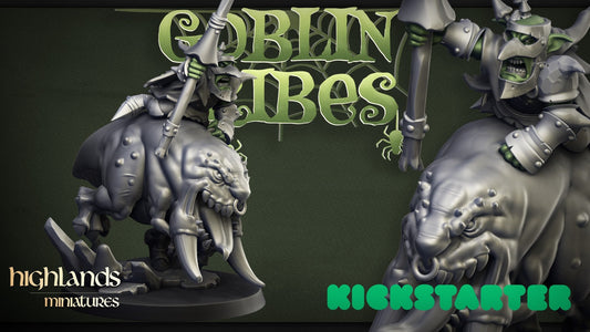 Goblin Leader on Feral Monster - Goblins Tribes - Highlands Miniatures - 3D Printed