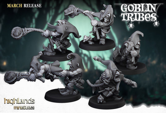 Swamp Goblin Stonethrowers Unit (5) - Goblins Tribes - Highlands Miniatures - 3D Printed