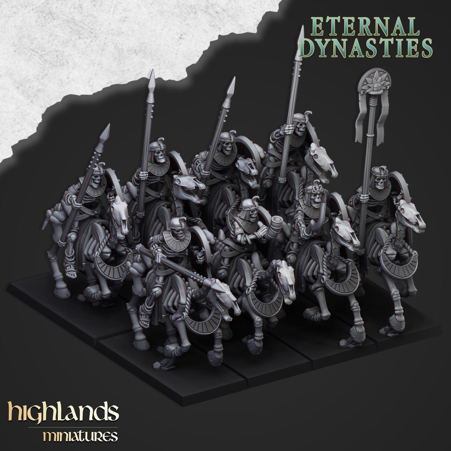 Ancient Skeletal Cavalry with Spears (8) - Eternal Dynasties - Highlands Miniatures - 3D Printed 28/32 mm scale